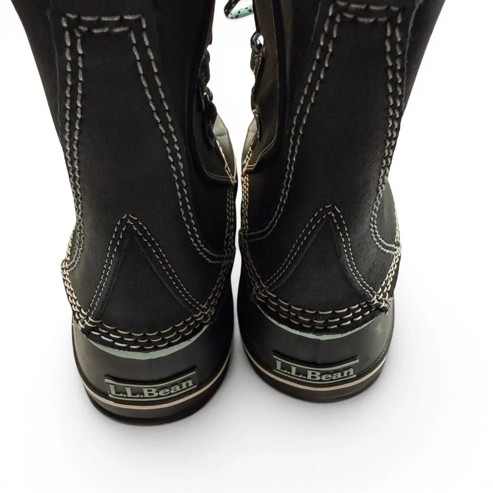 LL Bean Suede Snow Boots Womens 8 Jet Black Waterproof Insulated New
